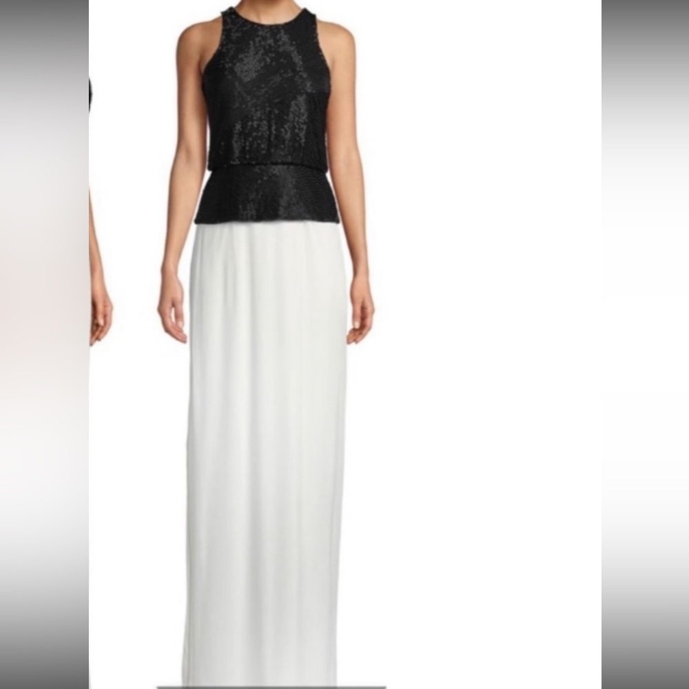 Brand new Aiden Mattox black and white beaded long gown sleeveless dress size 4